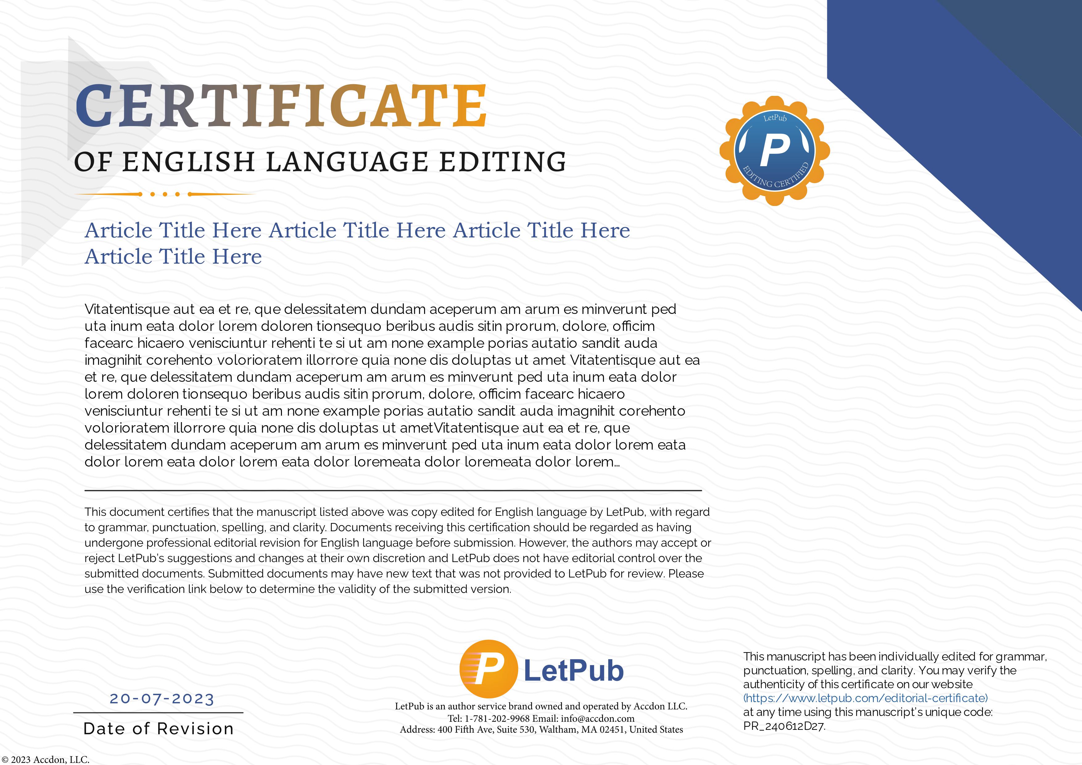 Editorial Certificate Check LetPub